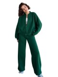 Autumn and Winter Solid Color Zipper Top Women's Fashion Casual Straight Pants two piece set