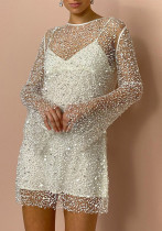 Women's Sequin See-Through Mesh Two-piece Strap Dress