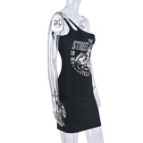 Women Retro Sexy One Shoulder Suspender Backless Bodycon Dress