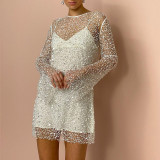 Women's Sequin See-Through Mesh Two-piece Strap Dress