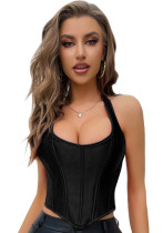 Women's Tops Slim Fit Black Herringbone Bra Low Back Fashion Halter Neck Corset Women's Tops Slim Fit Black Herringbone Bra Low Back Fashion Halter Neck Corset