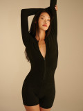 Women's Winter Long Sleeve Solid Color Zipper Tight Fitting Knitting Jumpsuit