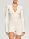 Women's Winter Long Sleeve Solid Color Zipper Tight Fitting Knitting Jumpsuit