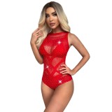 Sexy Hollow Rhinestone Red Fishnet Beaded Sexy Underwear Women's Rhinestone bodysuit lingerie