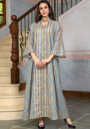 Muslim New Year Mesh Embroidered Evening Gown Sequin Patchwork Fashion Dubai Abaya Dress