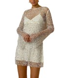 Women's Sequin See-Through Mesh Two-piece Strap Dress