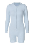 Women's Winter Long Sleeve Solid Color Zipper Tight Fitting Knitting Jumpsuit