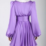 Autumn Elegant Chic Peter Pan Collar Solid Slim Waist dress
