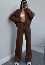 Autumn and Winter Solid Color Zipper Top Women's Fashion Casual Straight Pants two piece set Autumn and Winter Solid Color Zipper Top Women's Fashion Casual Straight Pants two piece set