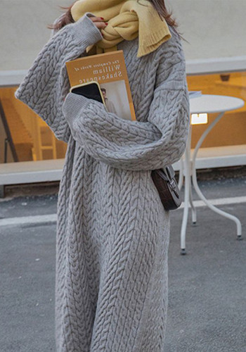 Autumn and winter v-neck retro style twist embossed pullover sweater Casual Knitting Basic dress for women