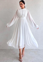 Chic half turtleneck long sleeve pleated midi dress for women Chic half turtleneck long sleeve pleated midi dress for women