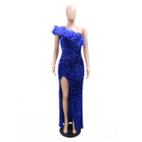 Fashionable Evening Dress Formal Party Sequined High Slit Long Dress for Women