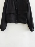 Women's Bomber Jacket Spring and Autumn Pocket Long Sleeve Casual Single Breasted Coat