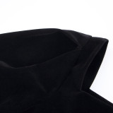 Autumn and winter black velvet dress women's fashion square neck puff sleeves Bodycon dress