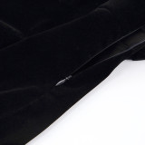Autumn and winter black velvet dress women's fashion square neck puff sleeves Bodycon dress
