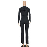 Women's Fashion Casual Ribbed Hooded Two-Piece Pants Set