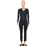 Women's Fashion Casual Ribbed Hooded Two-Piece Pants Set