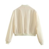 Women's Bomber Jacket Spring and Autumn Pocket Long Sleeve Casual Single Breasted Coat