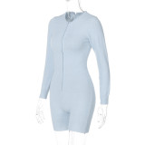Women's Winter Long Sleeve Solid Color Zipper Tight Fitting Knitting Jumpsuit