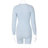 Women's Winter Long Sleeve Solid Color Zipper Tight Fitting Knitting Jumpsuit