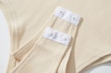 Contrast Color Retro Women's Round Neck Color Block Long Sleeve Slim Basic Jumpsuit