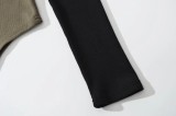 Contrast Color Retro Women's Round Neck Color Block Long Sleeve Slim Basic Jumpsuit