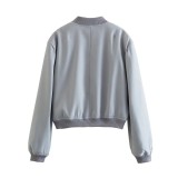 Women's Bomber Jacket Spring and Autumn Pocket Long Sleeve Casual Single Breasted Coat