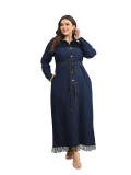 Plus Size Women's Tassel Long Sleeve Button Up Shirt Dress