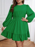 Plus Size Women Autumn and Winter Ruffle Round Neck Long Sleeve Dress