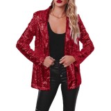 Turndown Collar long-sleeved sequined Casual blazer for women