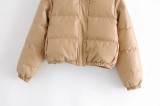 Leather Casual solid color leather cotton-padded Stand Collar jacket