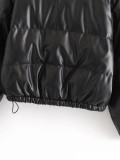 Leather Casual solid color leather cotton-padded Stand Collar jacket
