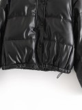 Leather Casual solid color leather cotton-padded Stand Collar jacket