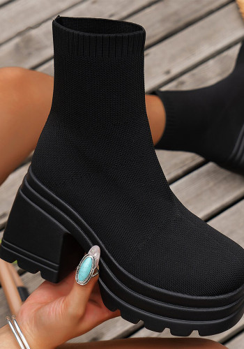 Women Thick Sole Casual Flyknit Shoes High Top Stretch Sock Boots