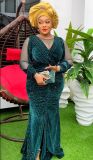 African Women Plus Size Beaded Sequin Party Dress