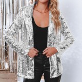 Turndown Collar long-sleeved sequined Casual blazer for women