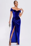 Chic Women's Off Shoulder Velvet evening Dress