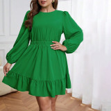 Plus Size Women Autumn and Winter Ruffle Round Neck Long Sleeve Dress
