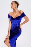 Chic Women's Off Shoulder Velvet evening Dress