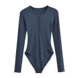 Slim Fit Button up long Sleeve Women's Round Neck Sexy Basic Tight Fitting bodysuit