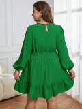 Plus Size Women Autumn and Winter Ruffle Round Neck Long Sleeve Dress