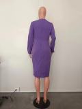 Women Solid Long Sleeve Patchwork Dress