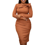 Women Solid Long Sleeve Patchwork Dress