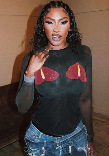 Women Style Print Round Neck Long Sleeve Basic Top