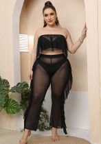 Plus Size Women Beach Holidays Beach Sexy See-Through Mesh Top and Ruffle Pants Two-piece Set Plus Size Women Beach Holidays Beach Sexy See-Through Mesh Top and Ruffle Pants Two-piece Set