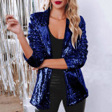 Turndown Collar long-sleeved sequined Casual blazer for women