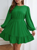 Plus Size Women Autumn and Winter Ruffle Round Neck Long Sleeve Dress