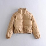 Leather Casual solid color leather cotton-padded Stand Collar jacket