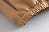 Leather Casual solid color leather cotton-padded Stand Collar jacket