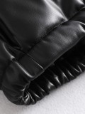 Leather Casual solid color leather cotton-padded Stand Collar jacket